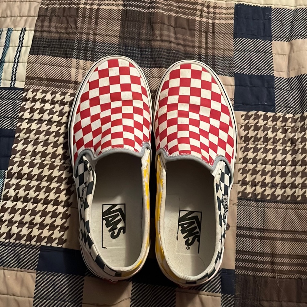 VANS Multi Colored Checkered Slip Ons